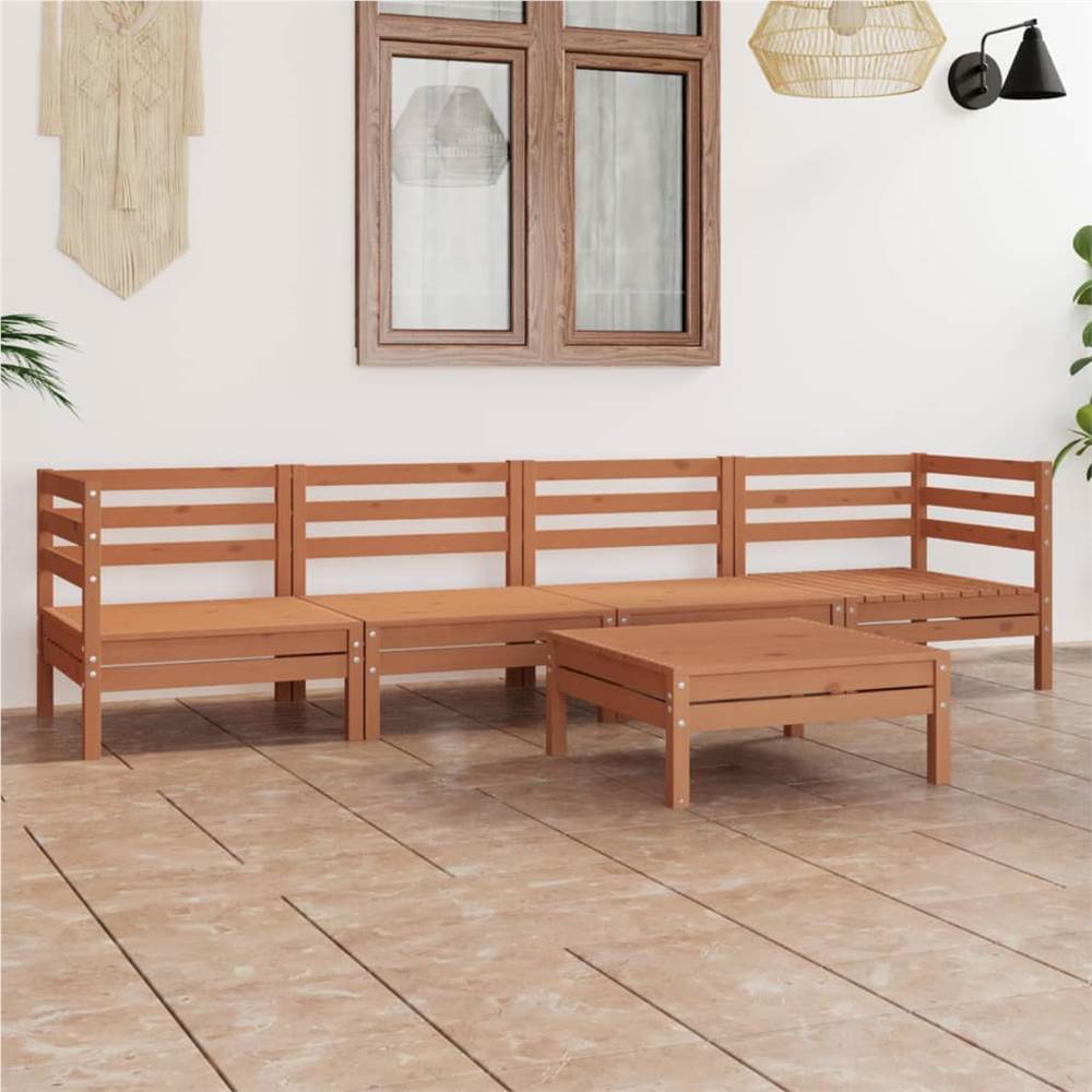 

5 Piece Garden Lounge Set Honey Brown Solid Pinewood