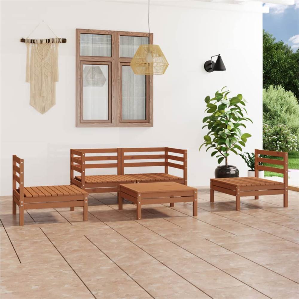 

5 Piece Garden Lounge Set Honey Brown Solid Pinewood