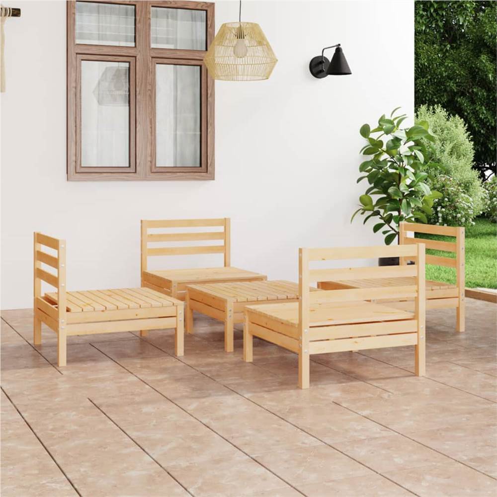 

5 Piece Garden Lounge Set Solid Pinewood