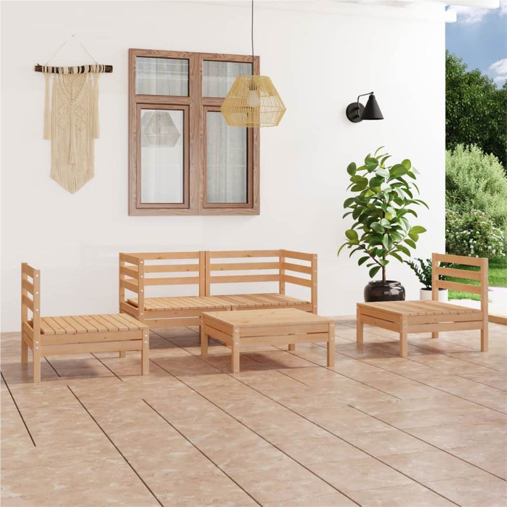 

5 Piece Garden Lounge Set Solid Pinewood