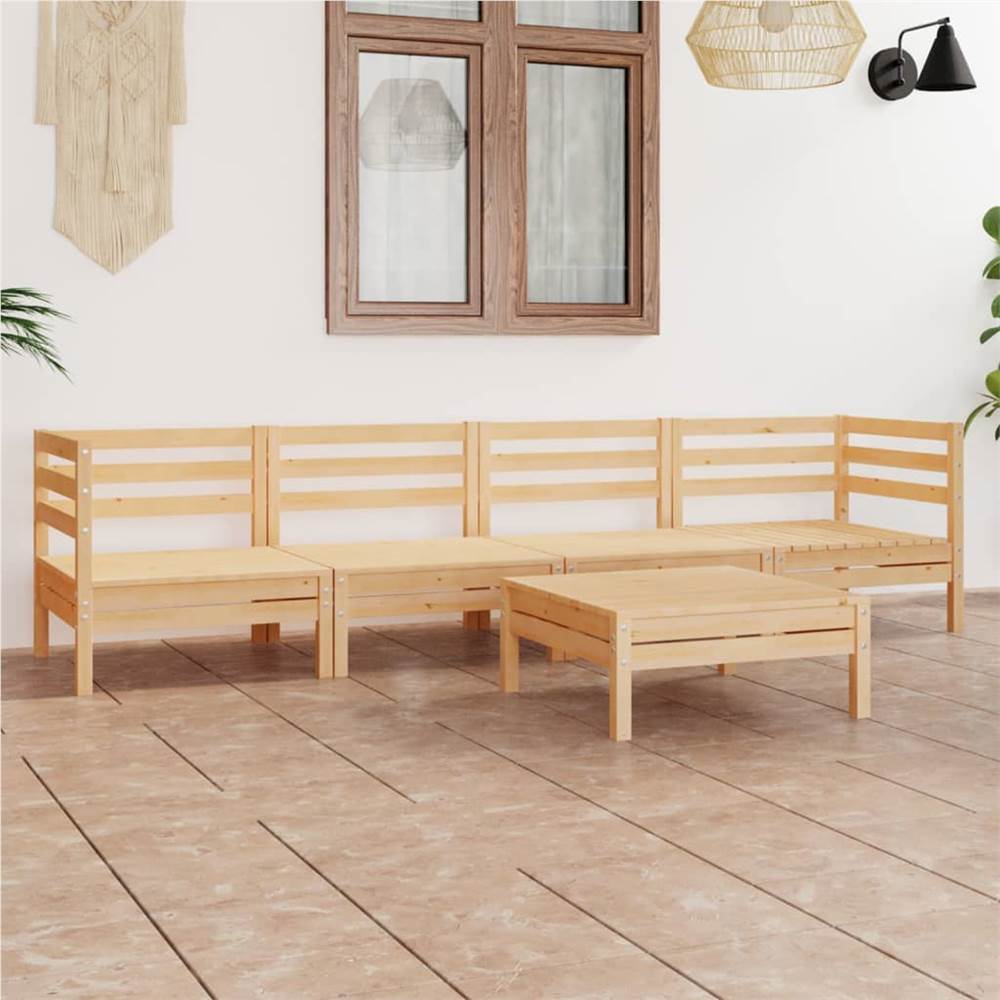 

5 Piece Garden Lounge Set Solid Pinewood