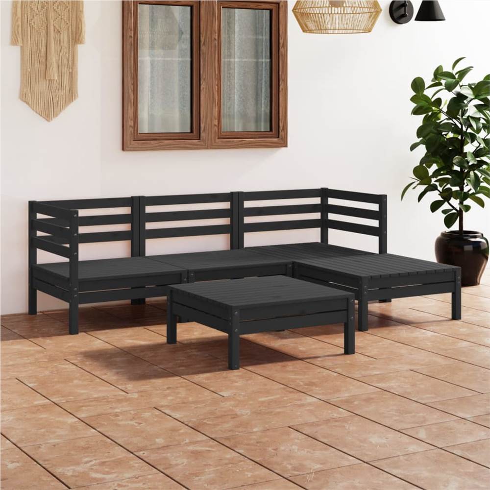 

5 Piece Garden Lounge Set Solid Pinewood Black