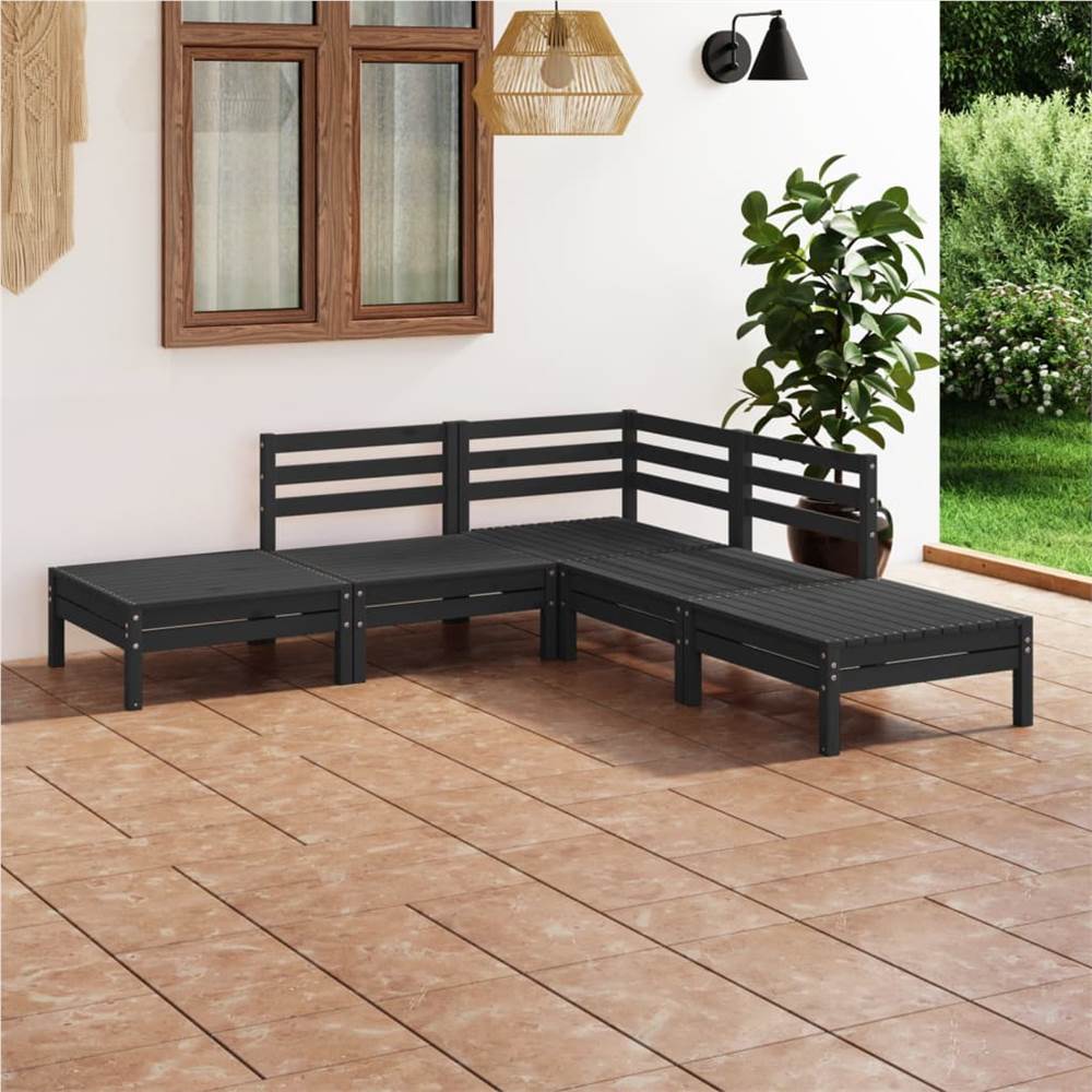 

5 Piece Garden Lounge Set Solid Pinewood Black