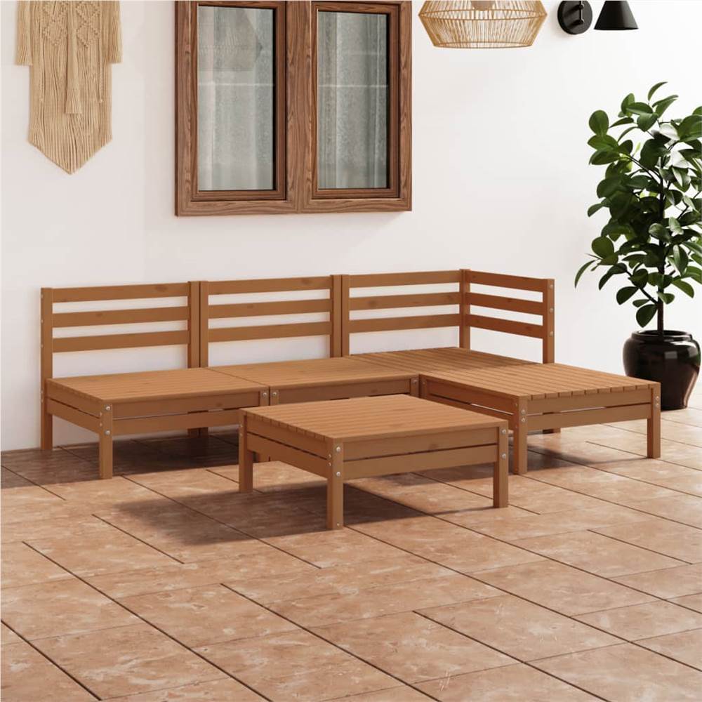 

5 Piece Garden Lounge Set Solid Pinewood Honey Brown