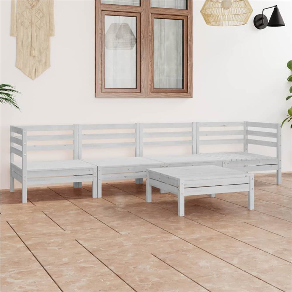 

5 Piece Garden Lounge Set White Solid Pinewood