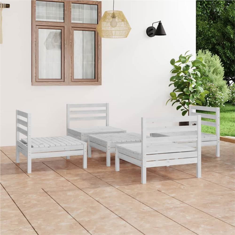 

5 Piece Garden Lounge Set White Solid Pinewood