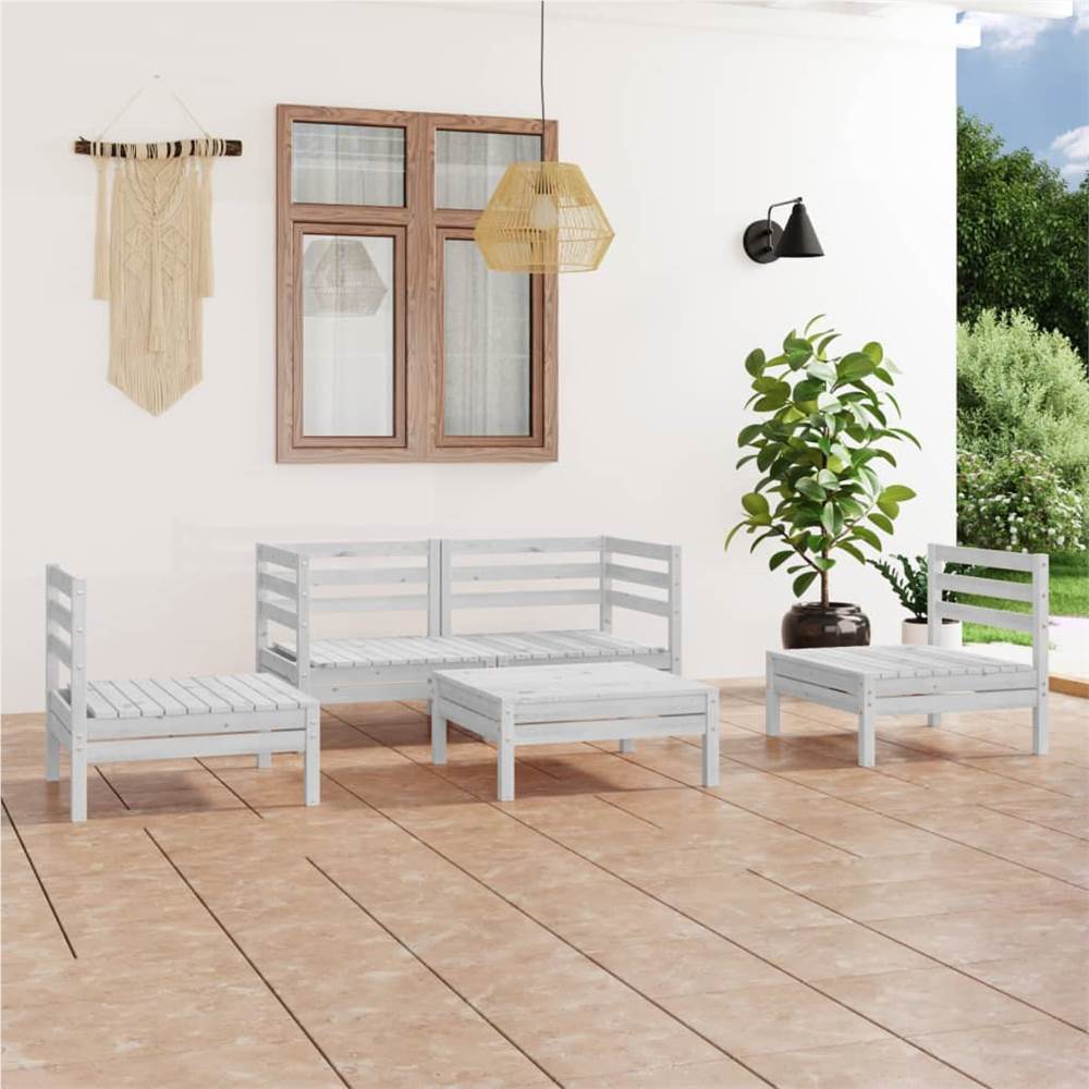 

5 Piece Garden Lounge Set White Solid Pinewood