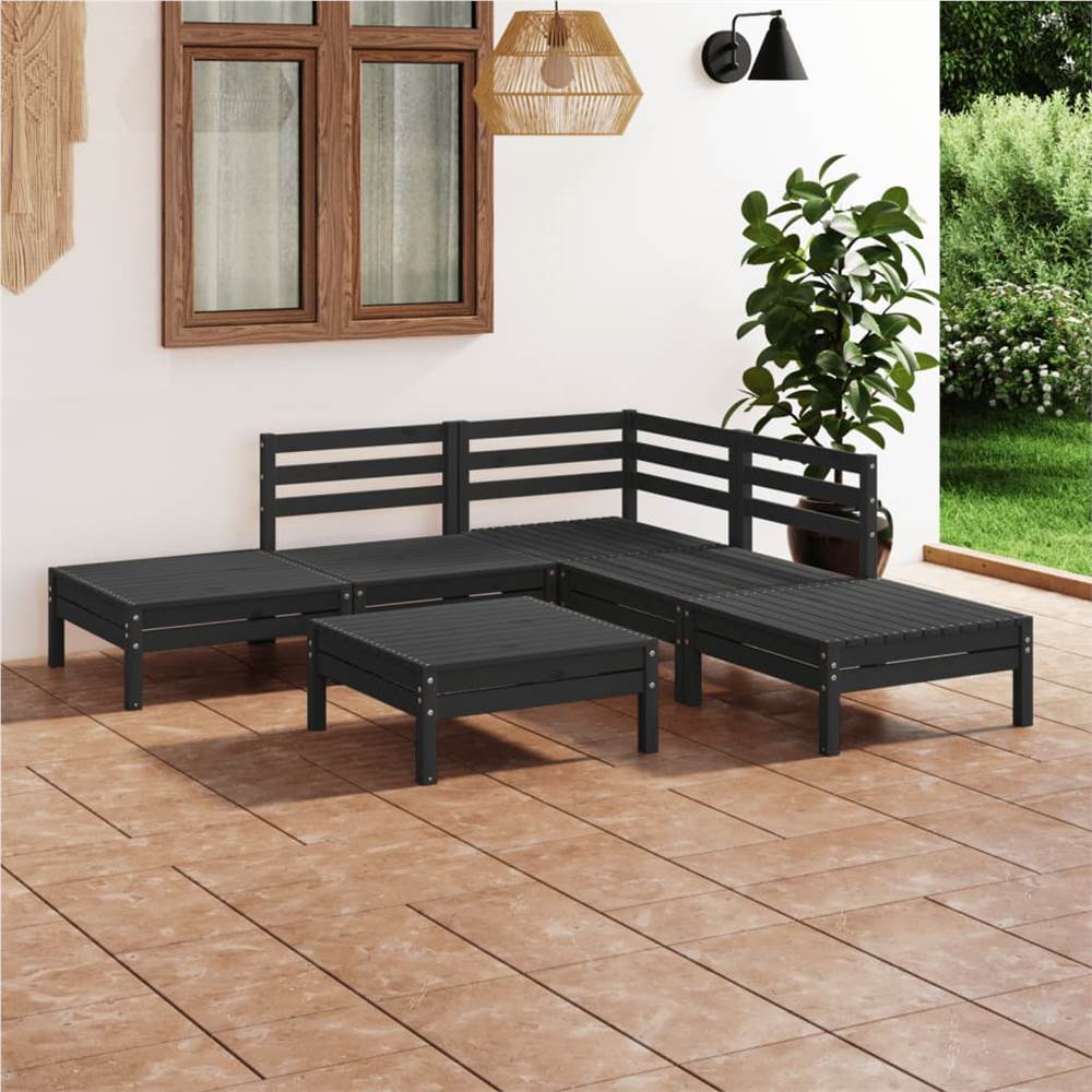 

6 Piece Garden Lounge Set Solid Pinewood Black