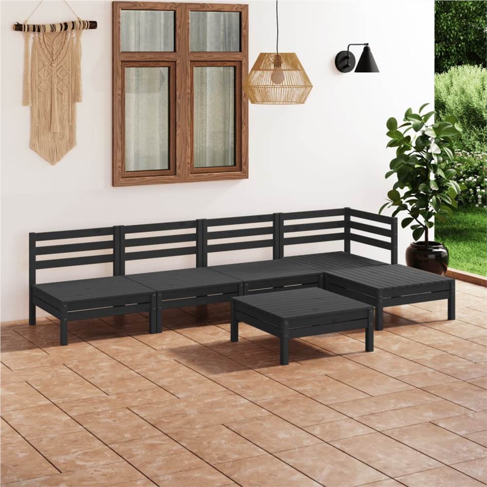 

6 Piece Garden Lounge Set Solid Pinewood Black