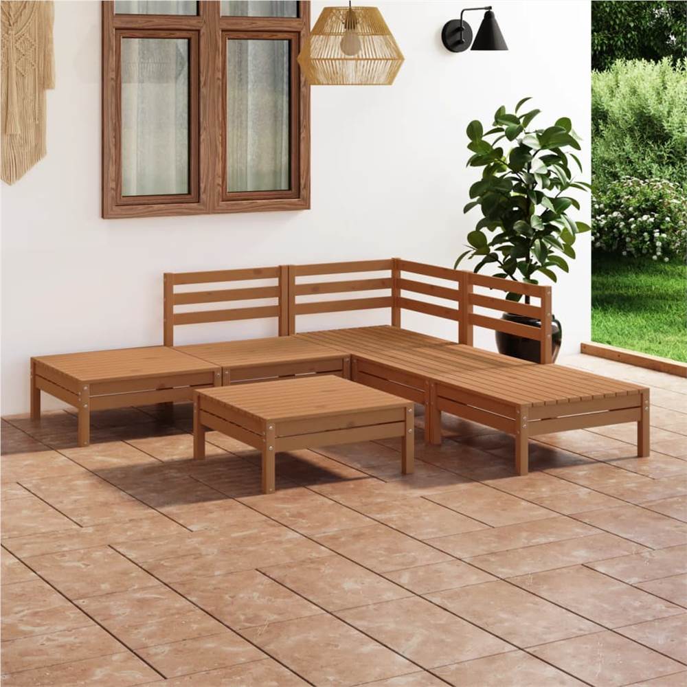 

6 Piece Garden Lounge Set Solid Pinewood Honey Brown