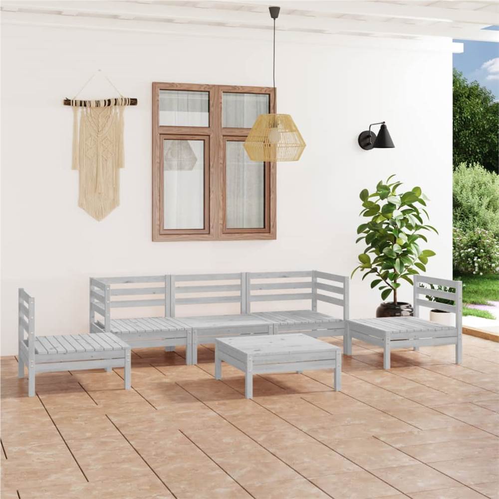 

6 Piece Garden Lounge Set White Solid Pinewood