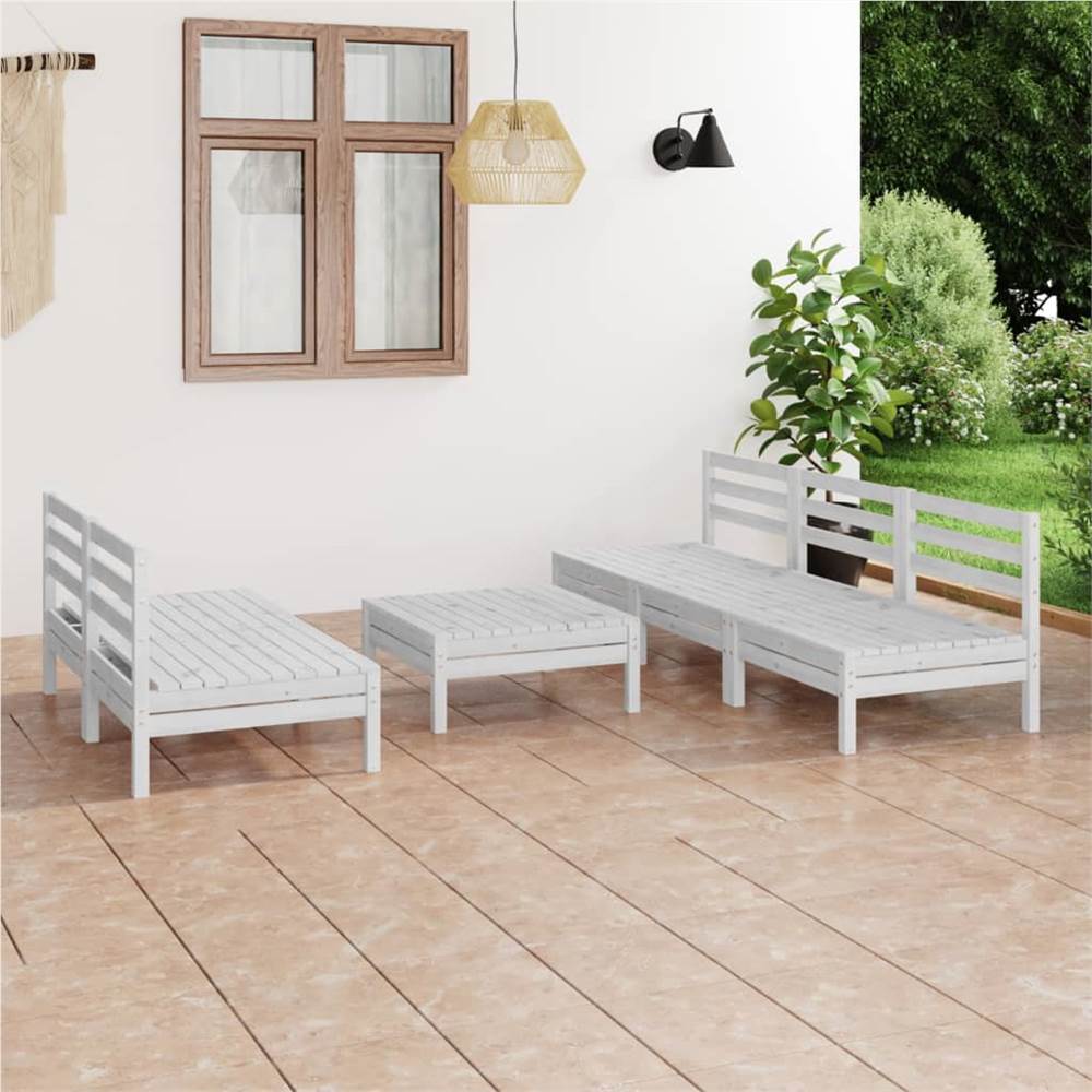 

6 Piece Garden Lounge Set White Solid Pinewood