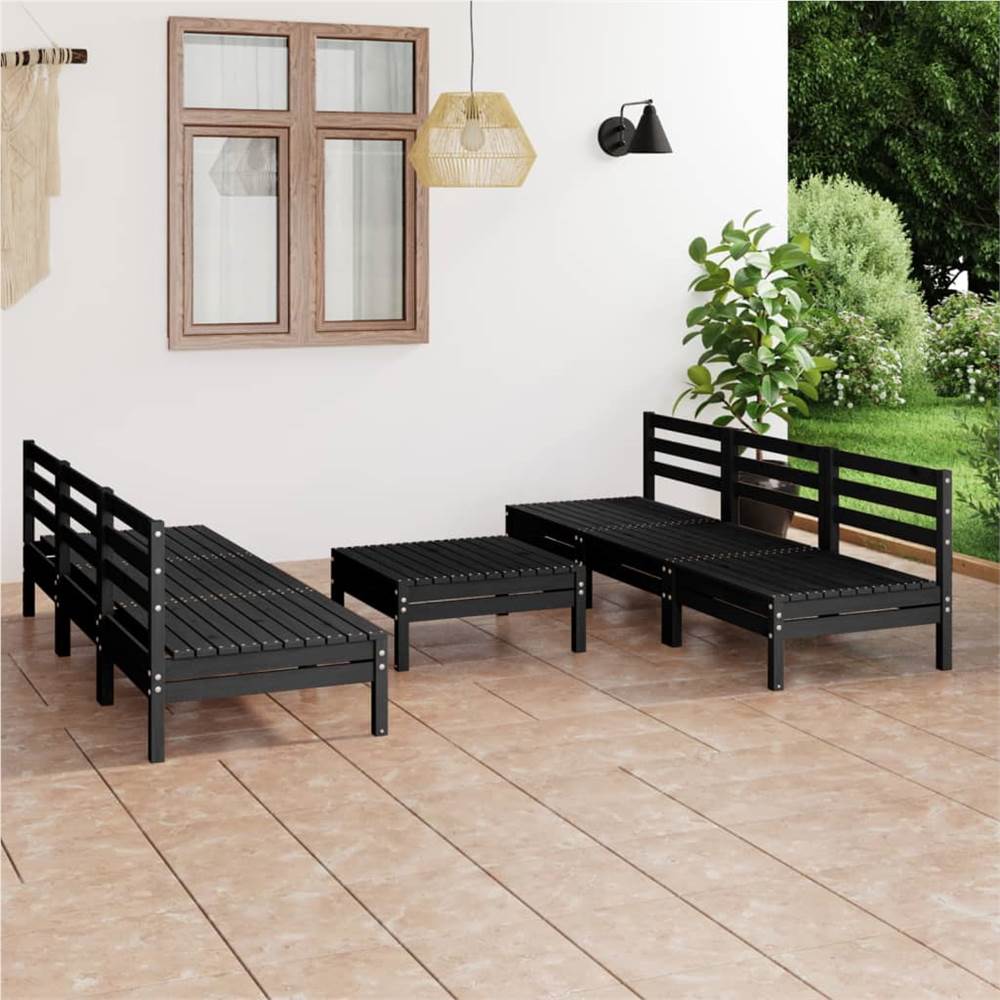 

7 Piece Garden Lounge Set Black Solid Pinewood