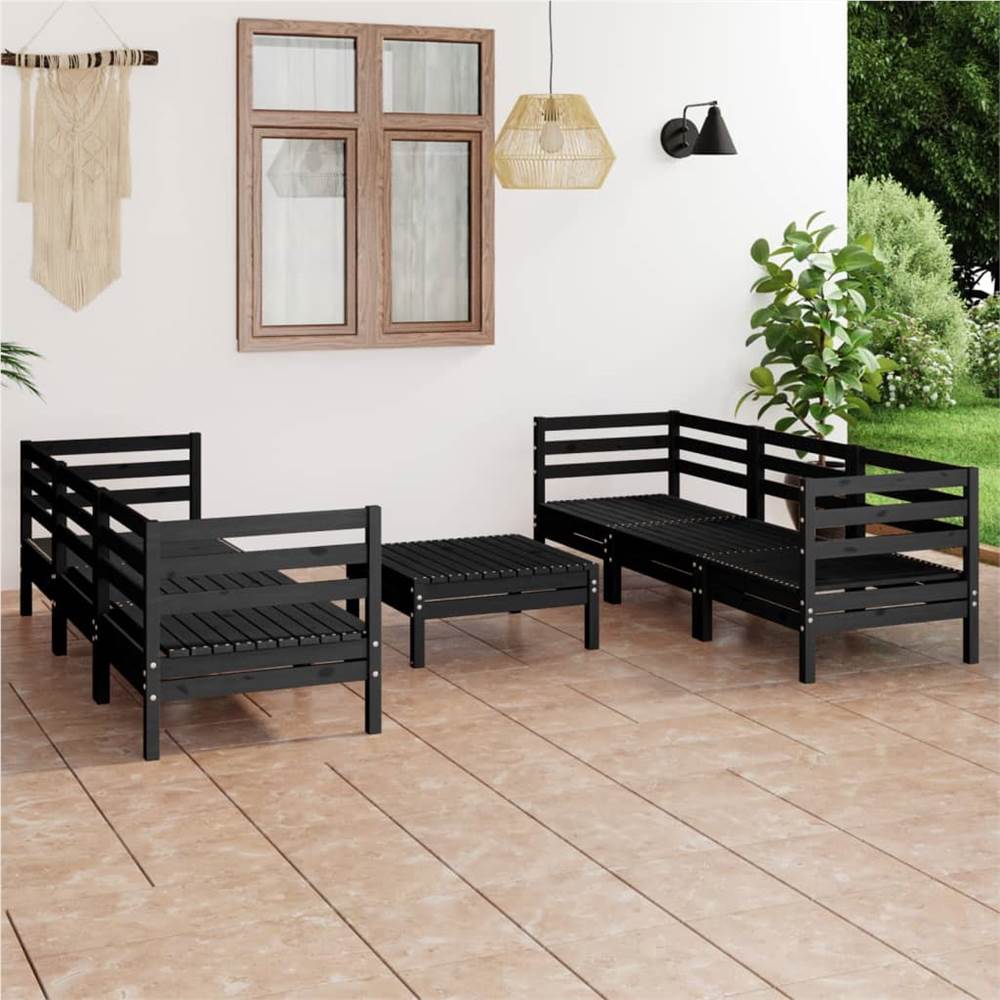 

7 Piece Garden Lounge Set Black Solid Pinewood