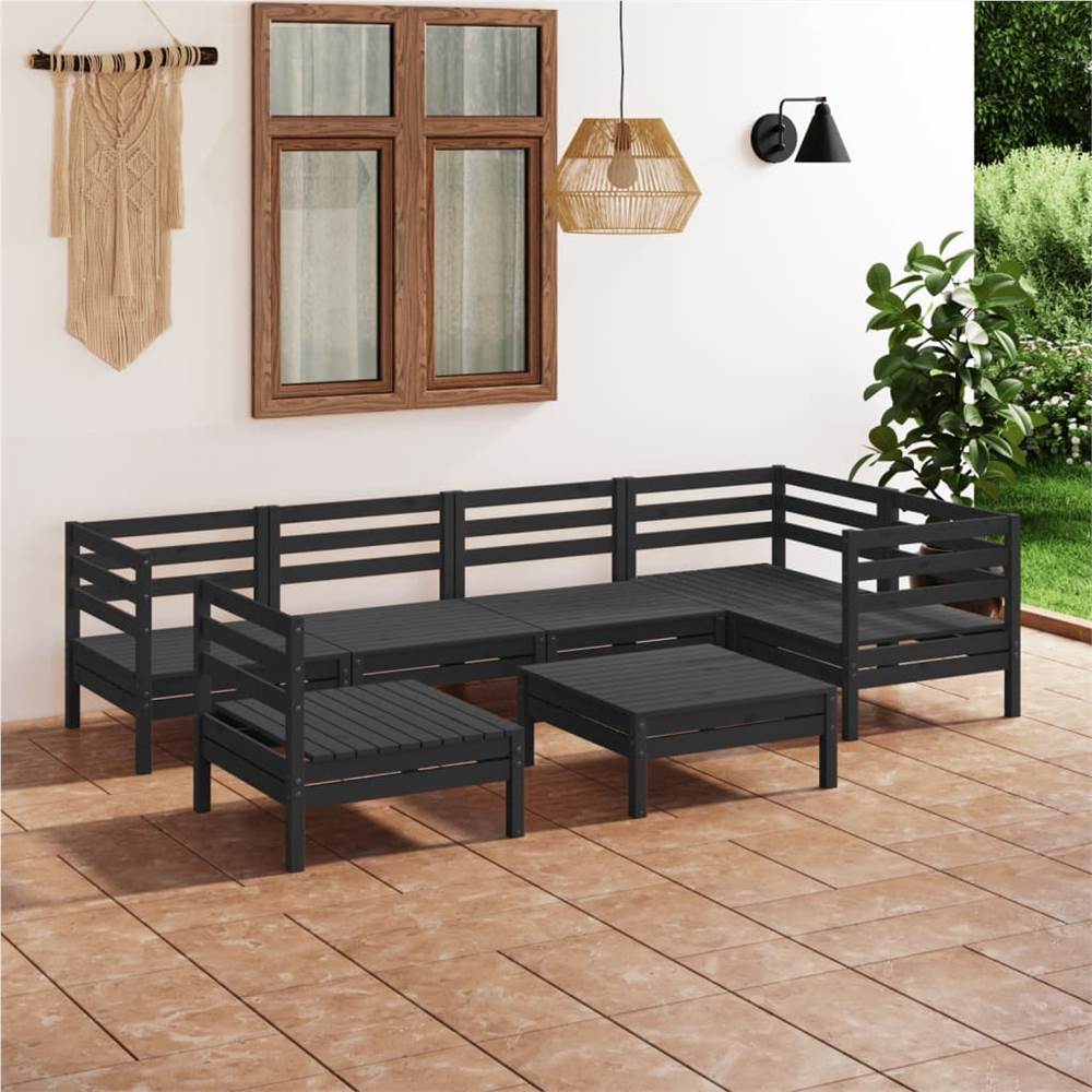 

7 Piece Garden Lounge Set Solid Pinewood Black