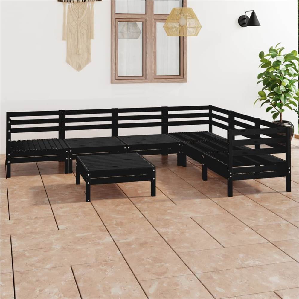 

7 Piece Garden Lounge Set Solid Pinewood Black