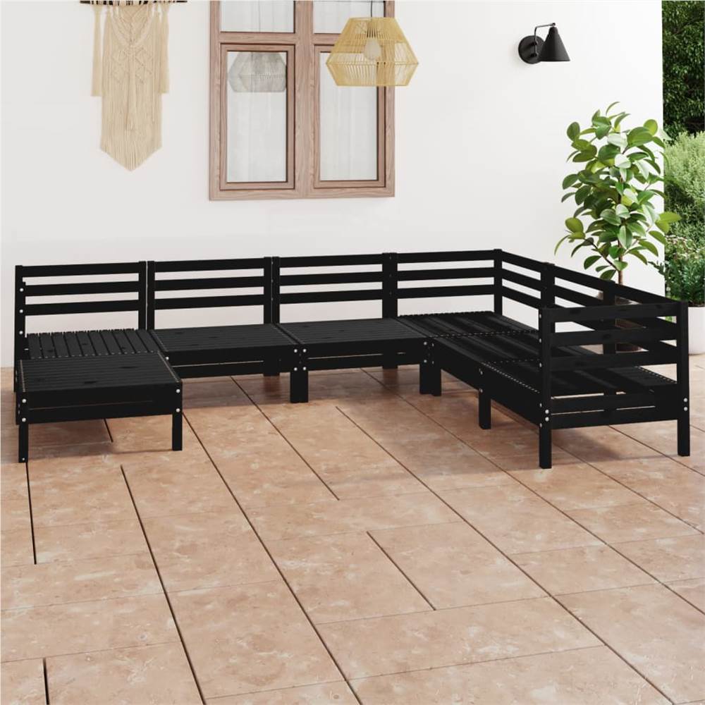 

7 Piece Garden Lounge Set Solid Pinewood Black