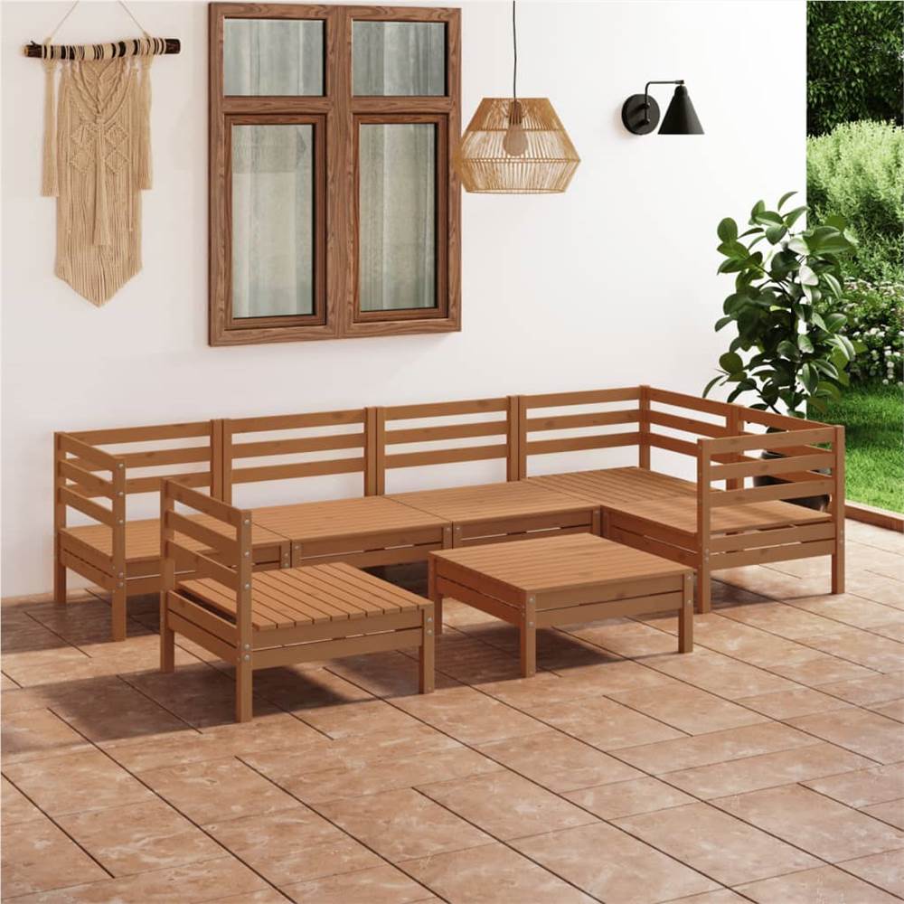 

7 Piece Garden Lounge Set Solid Pinewood Honey Brown