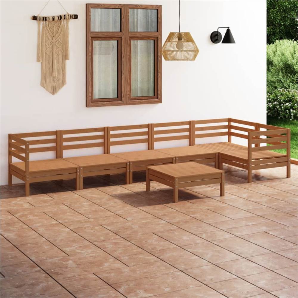 

7 Piece Garden Lounge Set Solid Pinewood Honey Brown