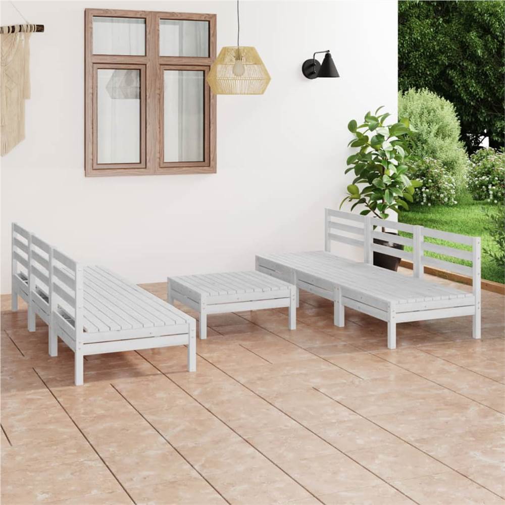 

7 Piece Garden Lounge Set White Solid Pinewood