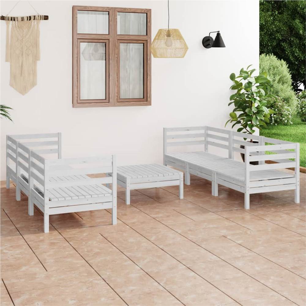 

7 Piece Garden Lounge Set White Solid Pinewood