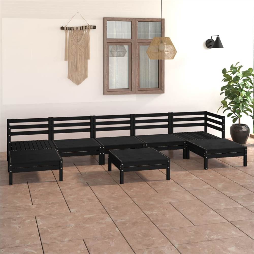 

8 Piece Garden Lounge Set Black Solid Pinewood