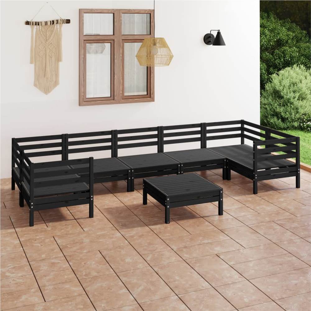 

8 Piece Garden Lounge Set Black Solid Pinewood