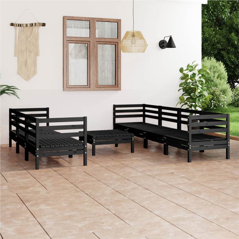 

8 Piece Garden Lounge Set Black Solid Pinewood