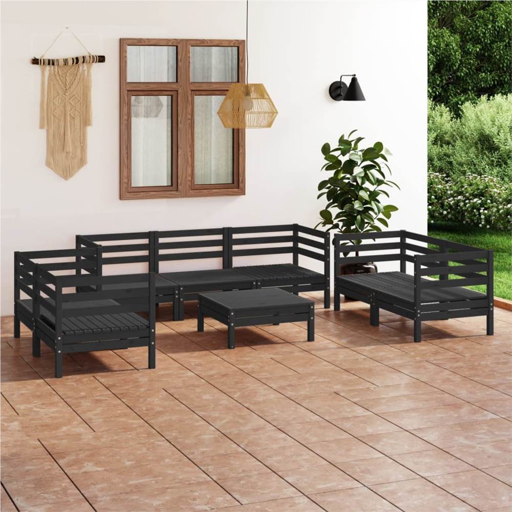 

8 Piece Garden Lounge Set Black Solid Pinewood