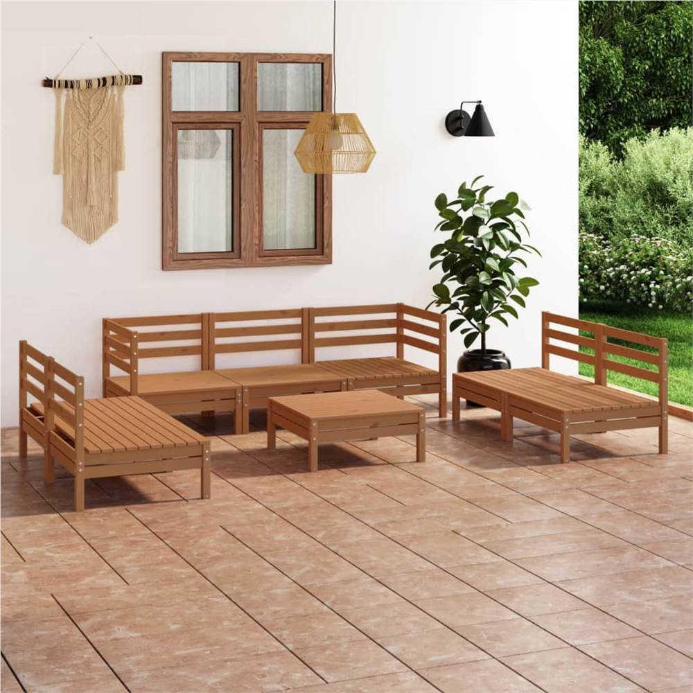 

8 Piece Garden Lounge Set Honey Brown Solid Pinewood