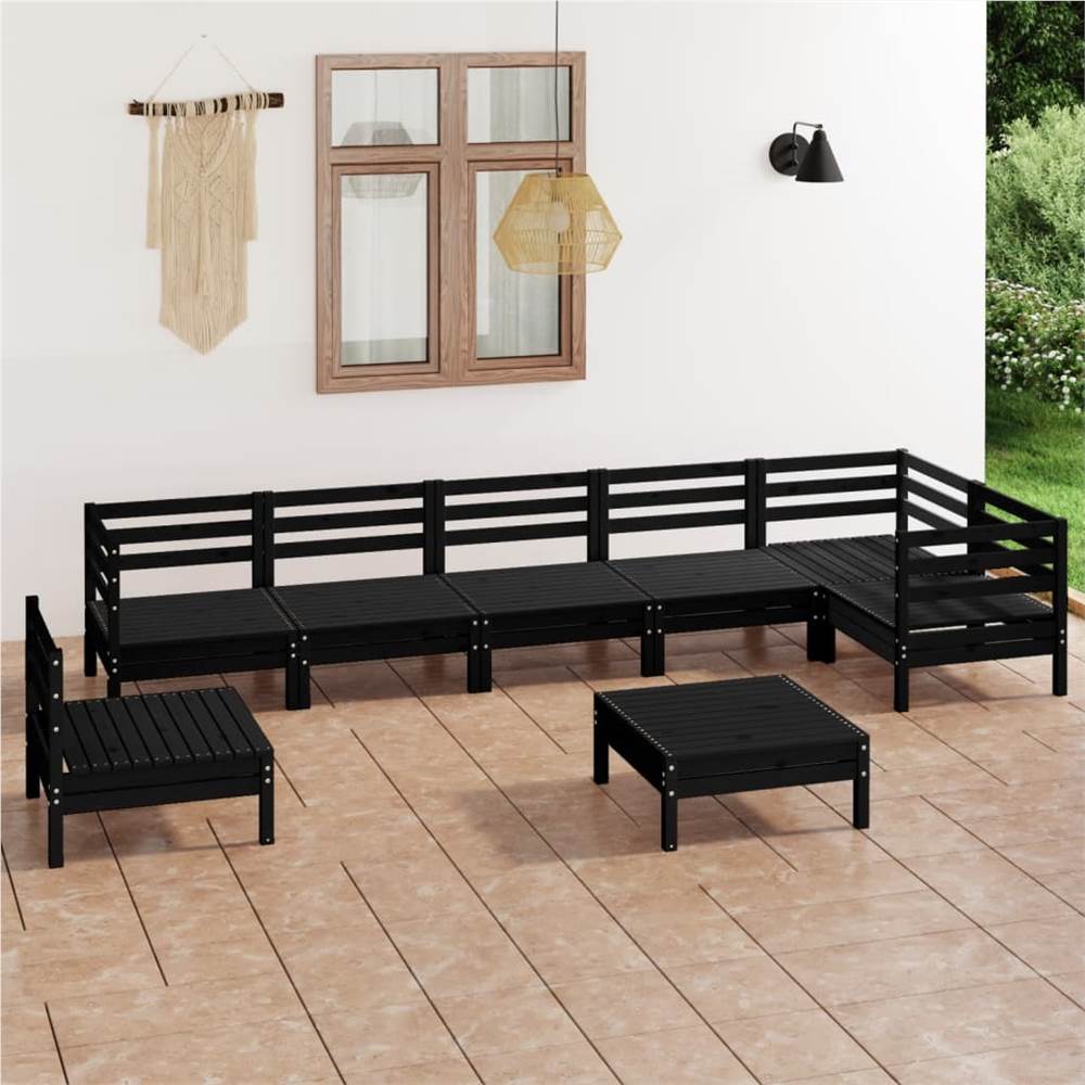 

8 Piece Garden Lounge Set Solid Pinewood Black