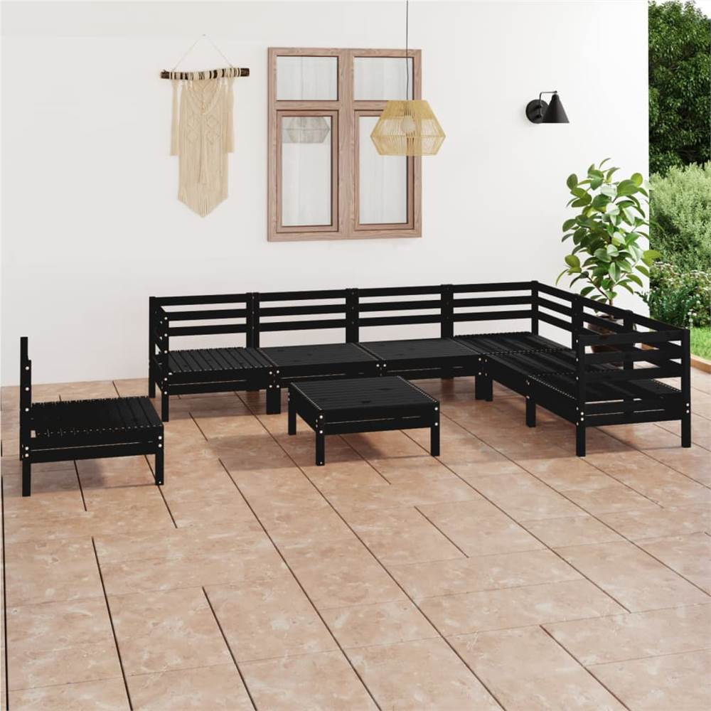 

8 Piece Garden Lounge Set Solid Pinewood Black