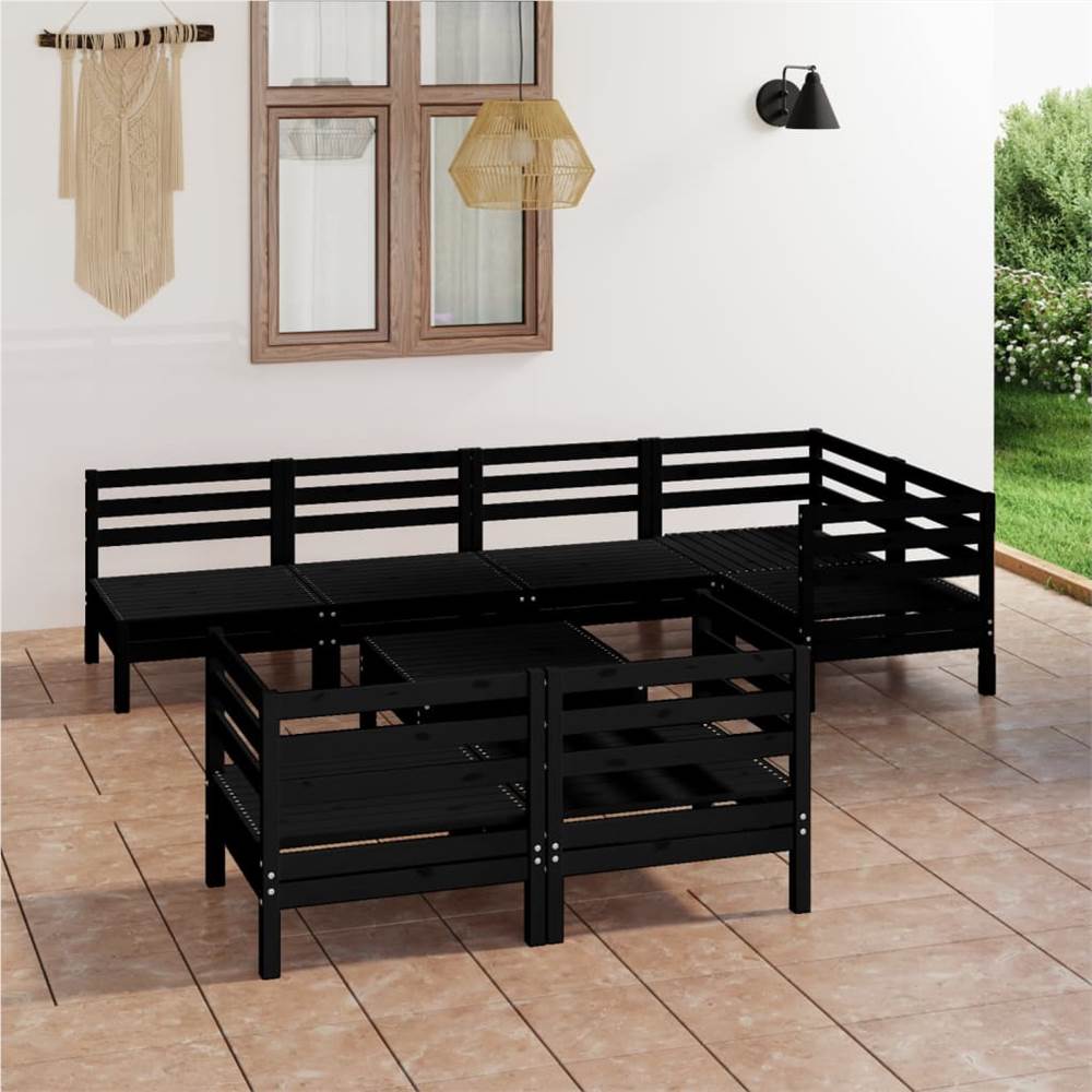 

8 Piece Garden Lounge Set Solid Pinewood Black