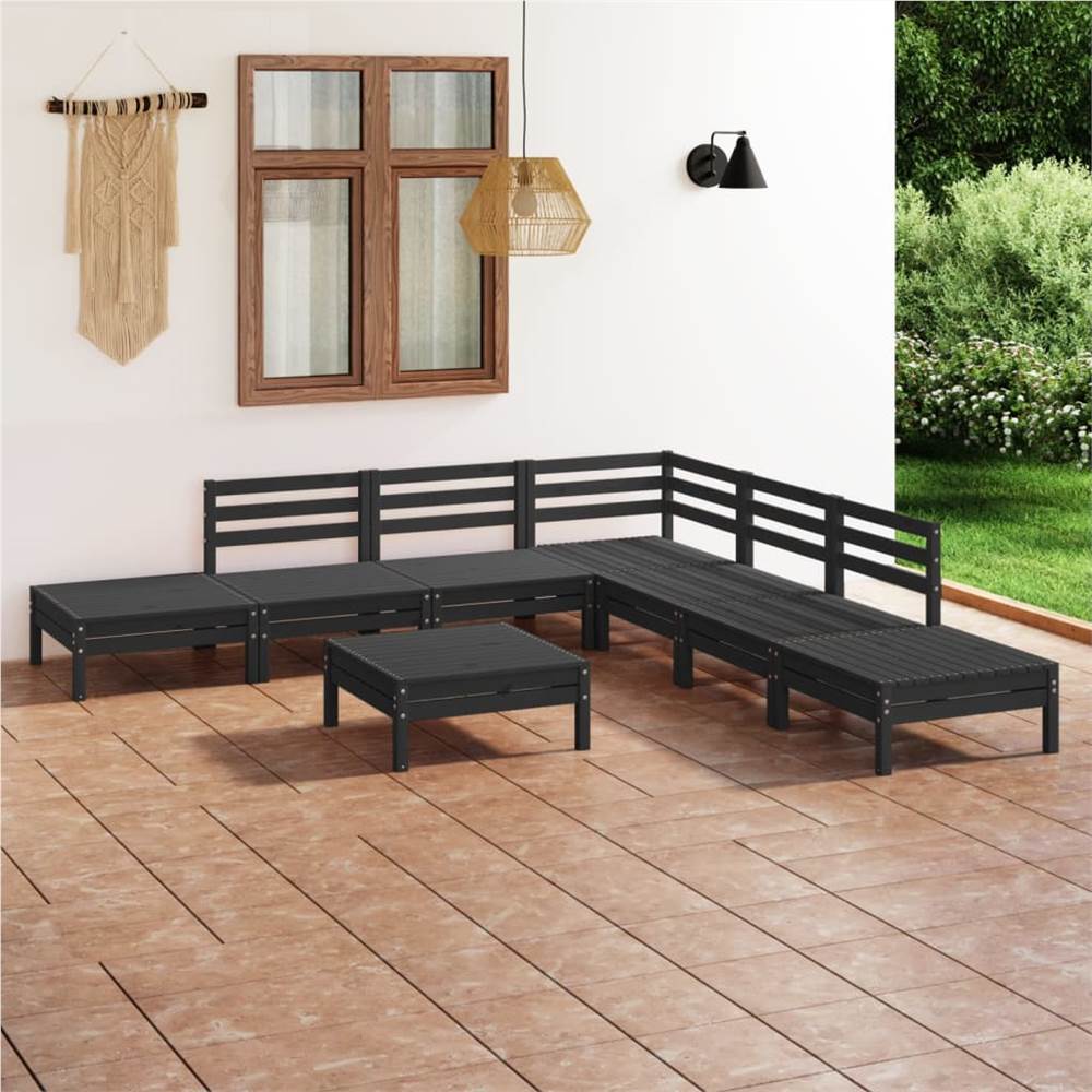 

8 Piece Garden Lounge Set Solid Pinewood Black