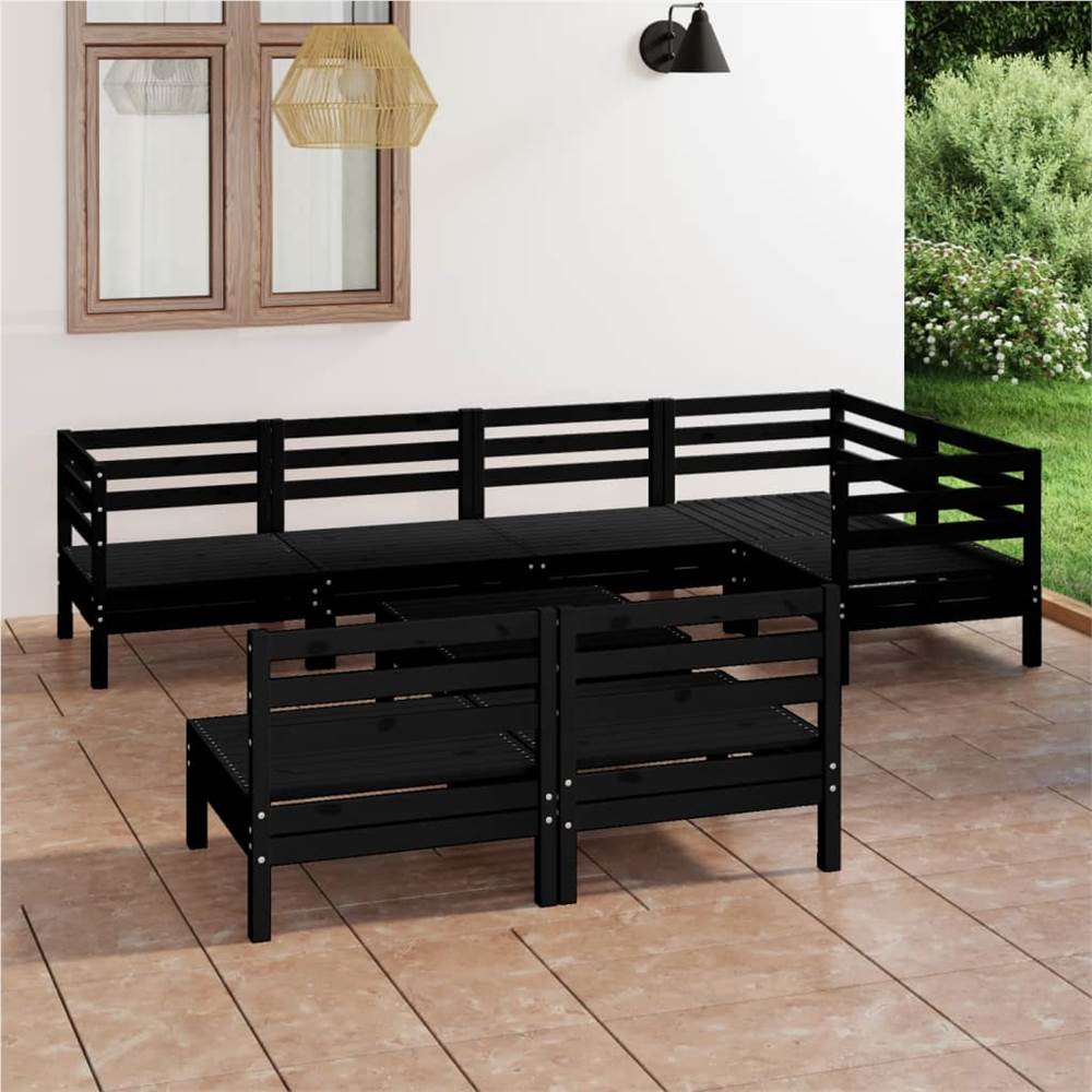 

8 Piece Garden Lounge Set Solid Pinewood Black