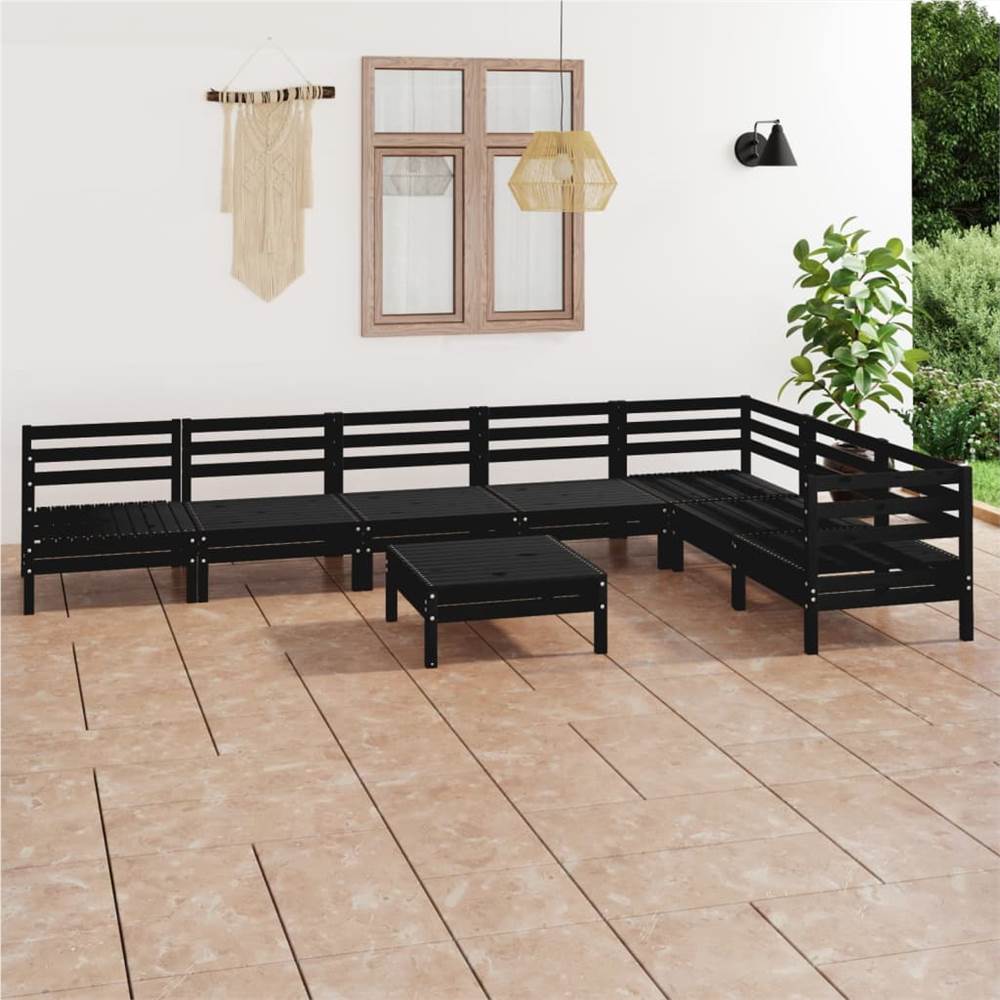 

8 Piece Garden Lounge Set Solid Pinewood Black