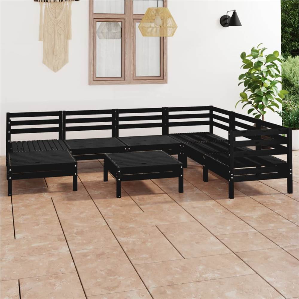 

8 Piece Garden Lounge Set Solid Pinewood Black