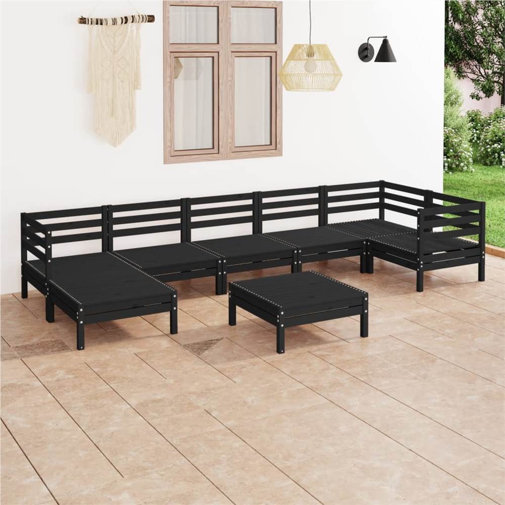 

8 Piece Garden Lounge Set Solid Pinewood Black