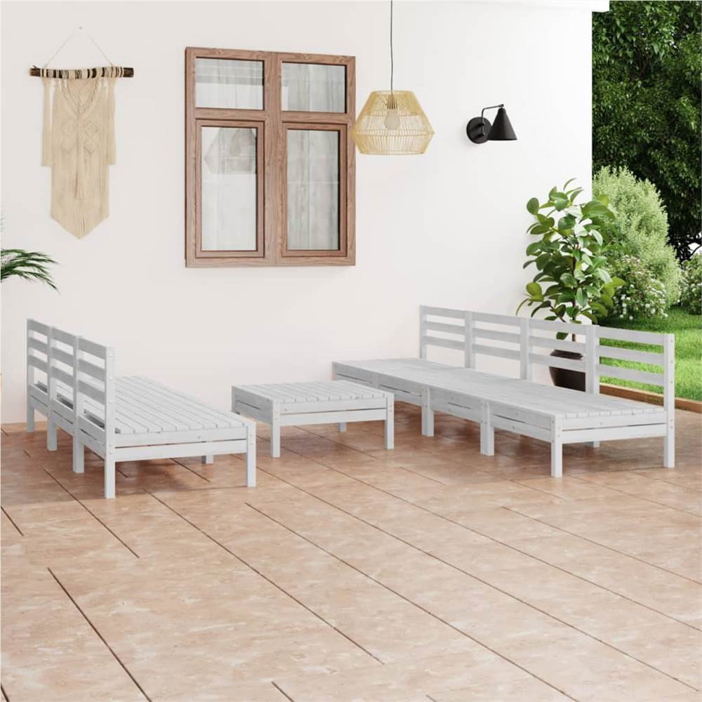 

8 Piece Garden Lounge Set White Solid Pinewood