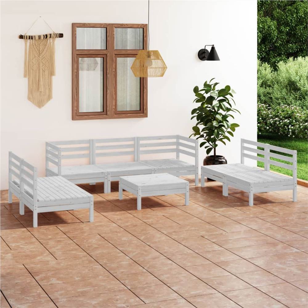 

8 Piece Garden Lounge Set White Solid Pinewood