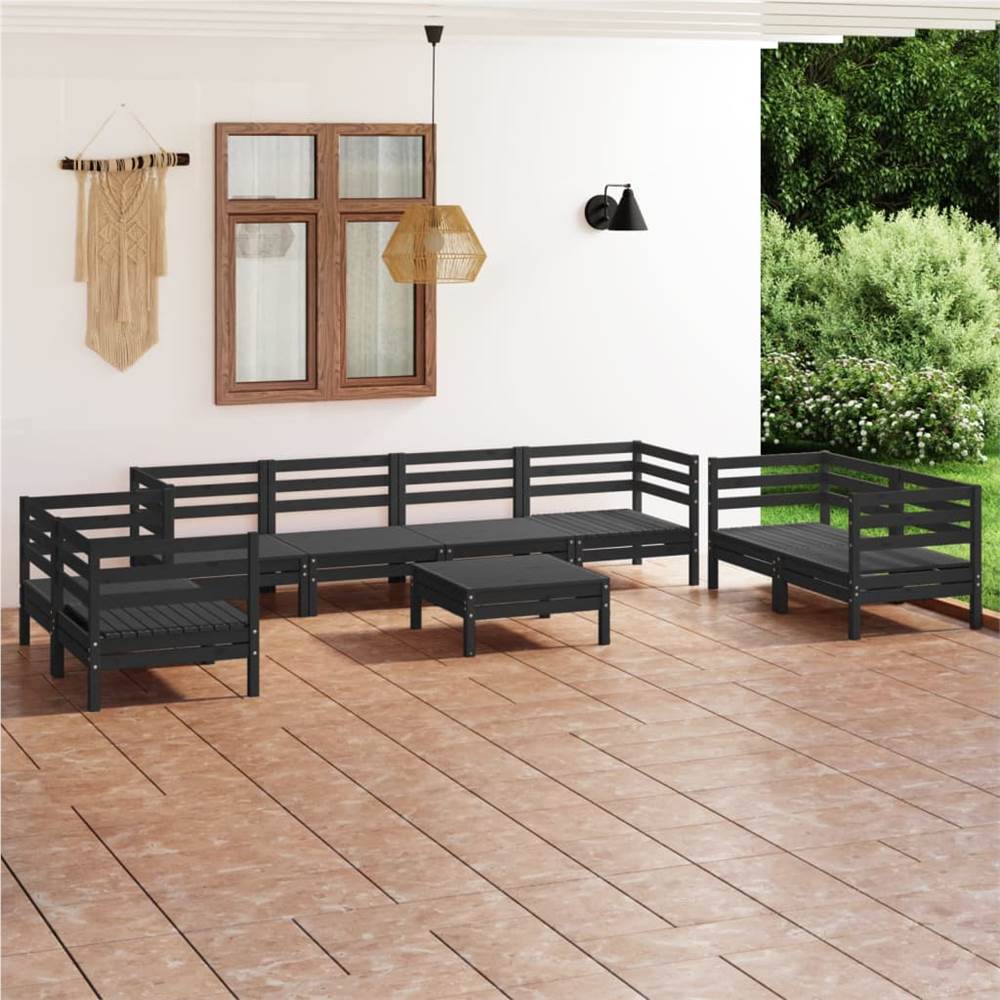 

9 Piece Garden Lounge Set Black Solid Pinewood