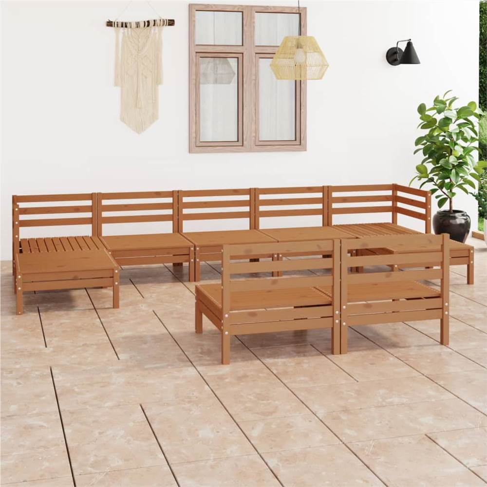 

9 Piece Garden Lounge Set Honey Brown Solid Pinewood