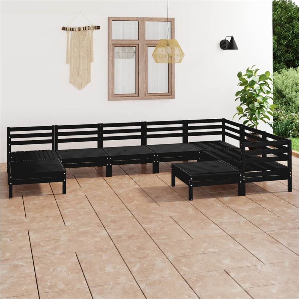 

9 Piece Garden Lounge Set Solid Pinewood Black