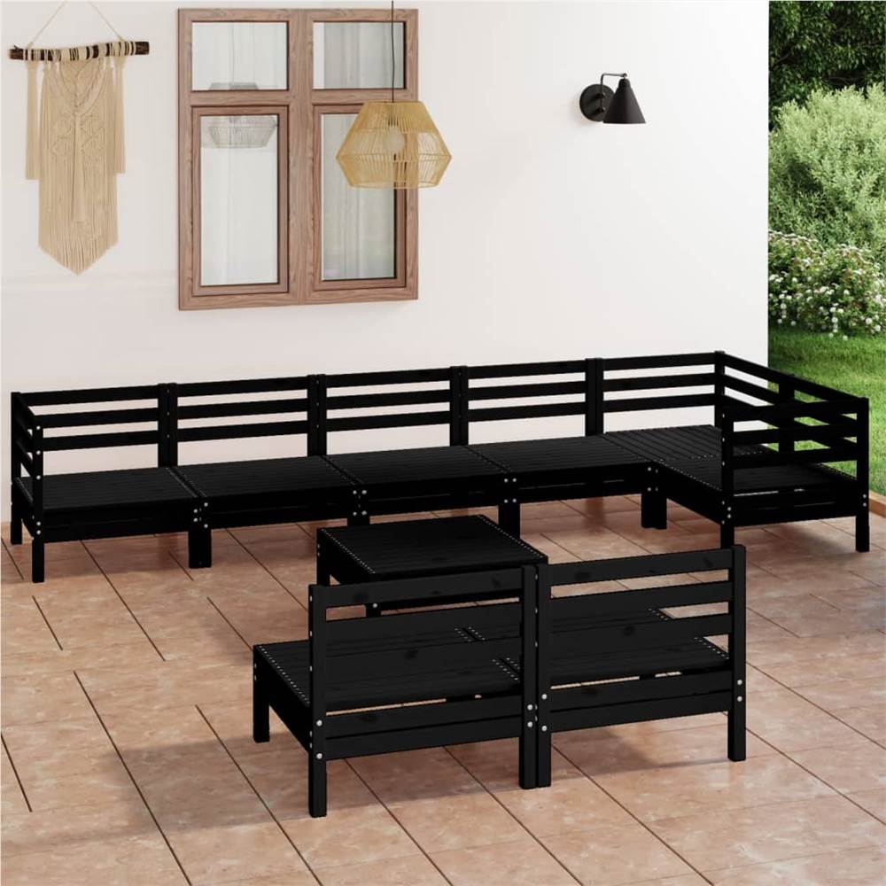 

9 Piece Garden Lounge Set Solid Pinewood Black