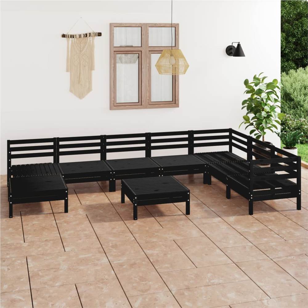 

9 Piece Garden Lounge Set Solid Pinewood Black