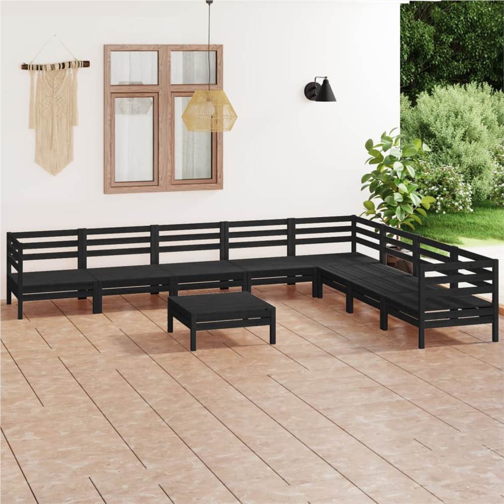 

9 Piece Garden Lounge Set Solid Pinewood Black