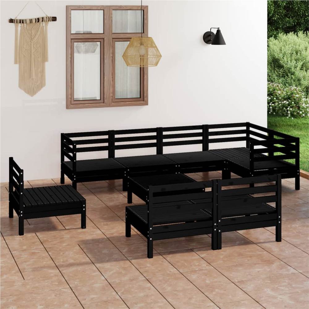 

9 Piece Garden Lounge Set Solid Pinewood Black