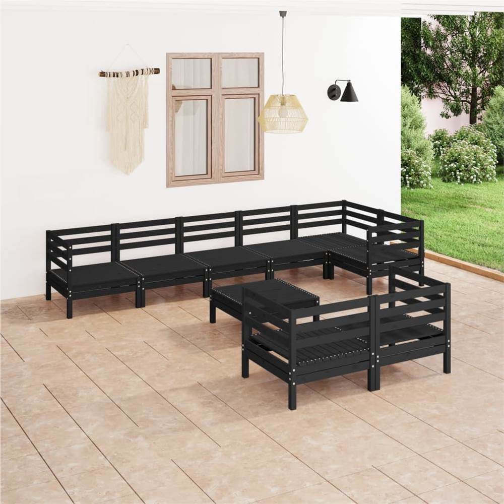 

9 Piece Garden Lounge Set Solid Pinewood Black