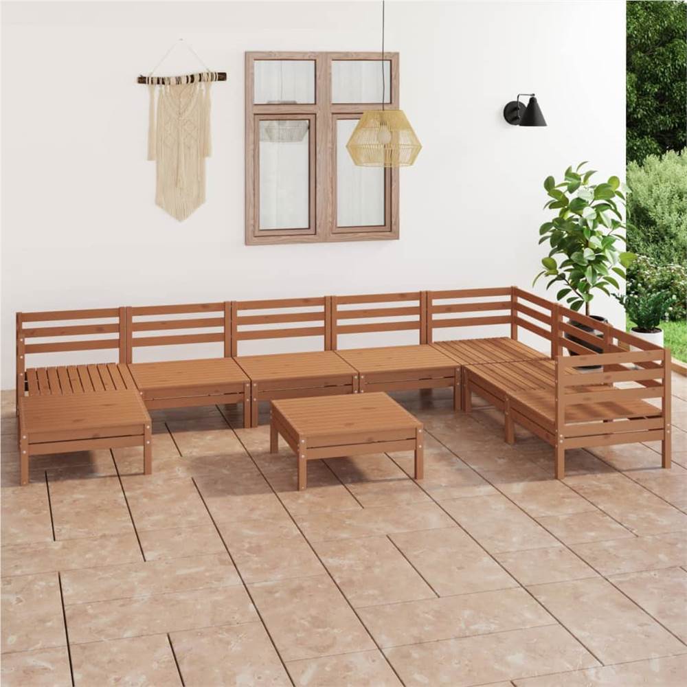 

9 Piece Garden Lounge Set Solid Pinewood Honey Brown