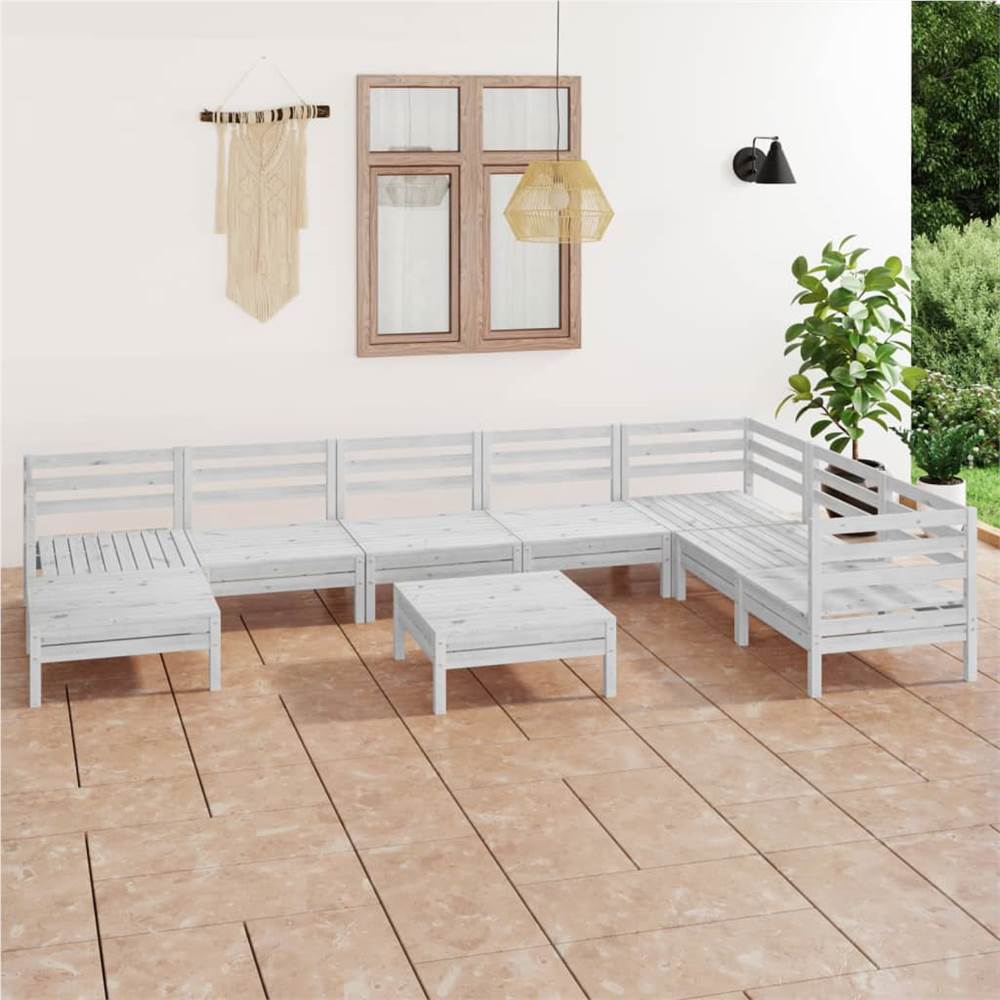 

9 Piece Garden Lounge Set Solid Pinewood White